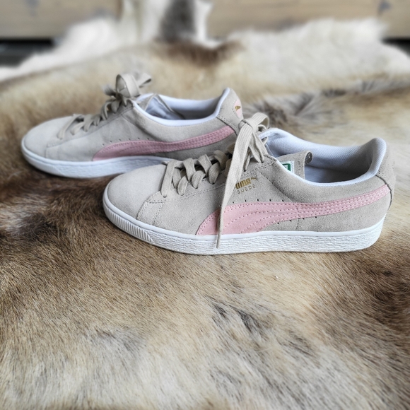 Puma Clyde Pink Stripe Tan Suede Sneakers Size 8.5 - Picture 4 of 9